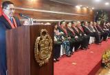 Presidente de la Corte de Justicia de La Libertad, Carlos Cruz Lezcano, en su discurso de orden. (Foto cortesía CSJLL)