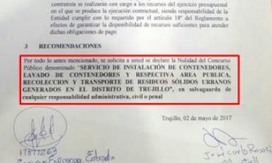 En documento se recomienda anular concurso y evitar problemas legales. Foto: Trujillo en Línea