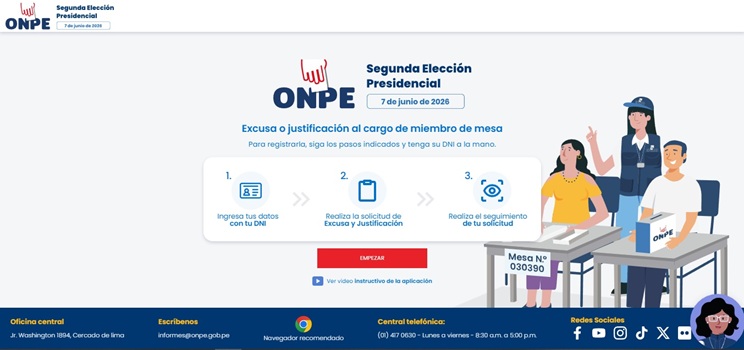 ONPE aceptará solicitudes de excusa a cargo de miembro de mesa en casos excepcionales