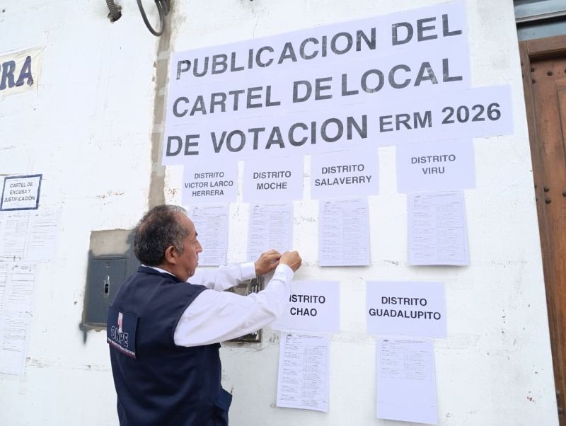 ODPE Víctor Larco publica cartel de locales de votación para las Elecciones Regionales y Municipales 2026