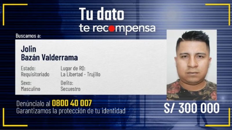 Mininter ofrece recompensa de S/ 300 mil por Jolin Bazán Valderrama, temible líder de 'La Jauría'