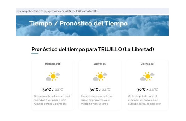 Trujillo registrará temperaturas superiores a los 31 grados Celsius