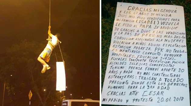 Trujillo: hombre se cuelga del by pass Mansiche para llamar atención del papa