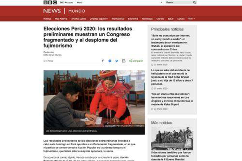 Prensa mundial resalta el desplome del fujimorismo en elecciones en Perú