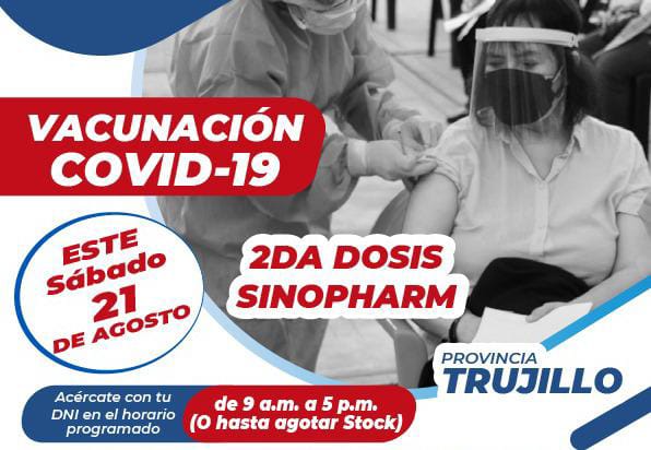 Trujillo: a partir del sábado comienza segunda dosis de Sinopharm