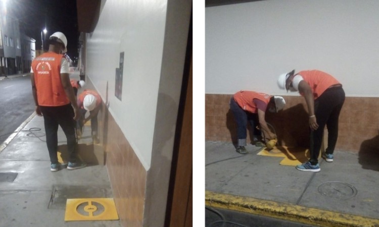 Pintan círculos en las entradas de los bancos del centro histórico de Trujillo