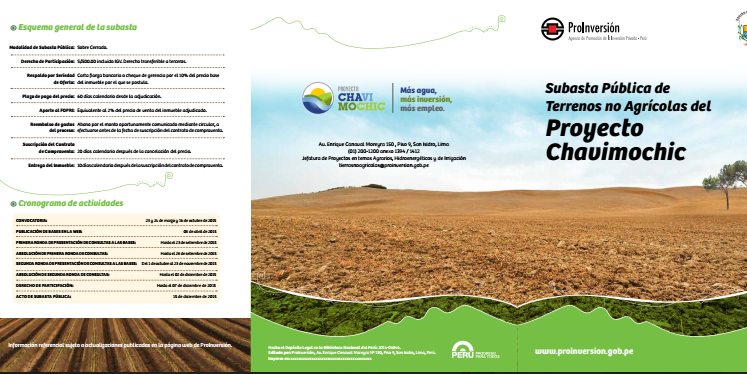 ProInversión subastará siete terrenos no agrícolas de Chavimochic