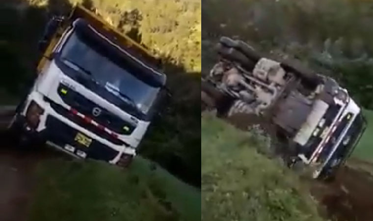 Otuzco: lluvias provocan volcadura de camión hacia un abismo