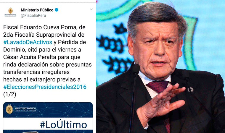 Fiscalía cita a Acuña para responder por transferencias al extranjero de más de US$ 50 millones