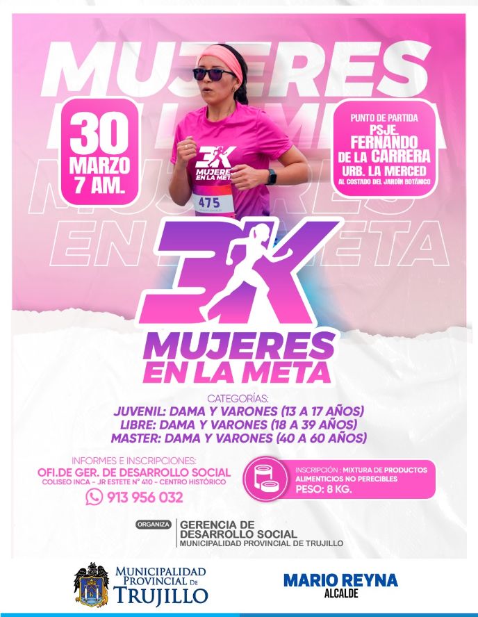 Trujillo: este 30 se corre la “3K Mujeres en la Meta” en pro de ayuda con alimentos a comedores populares