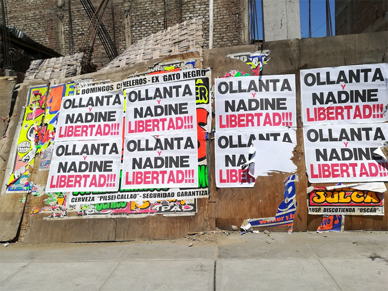 Aparecen carteles en apoyo a Ollanta y Nadine en centro de Trujillo