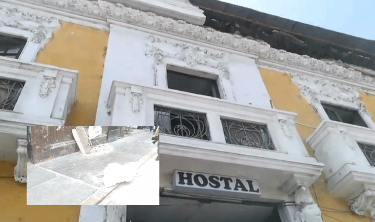 Cornisa de casona se desprende en centro histórico de Trujillo
