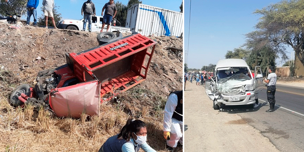 Conductor grave tras fuerte colisión provocada por minivan a la altura de San Pedro de Lloc