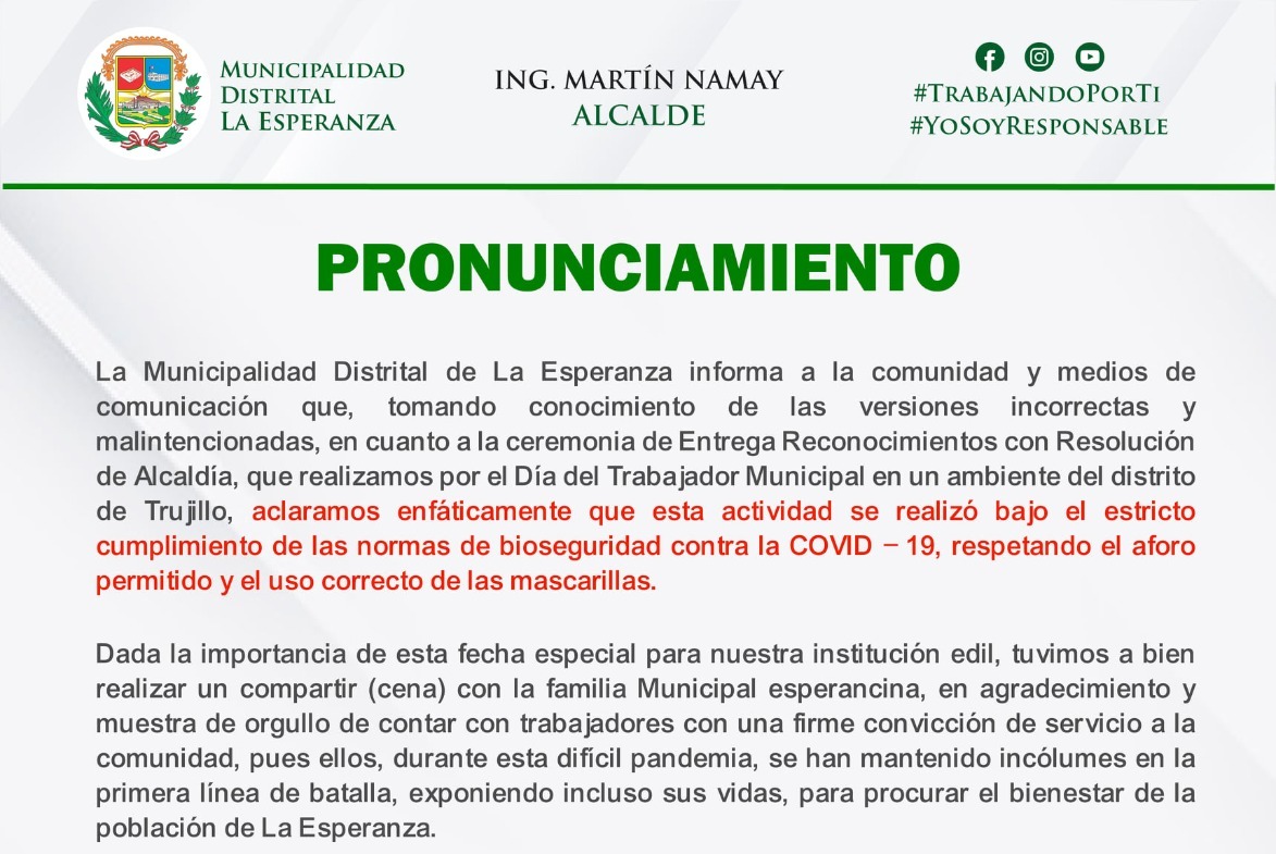 Municipalidad de La Esperanza responde ante intervención de su fiesta
