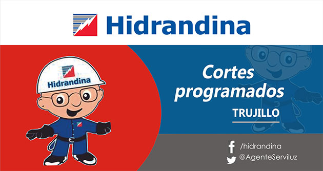 Cortes programados por Hidrandina del 14 al 20 de setiembre del 2015