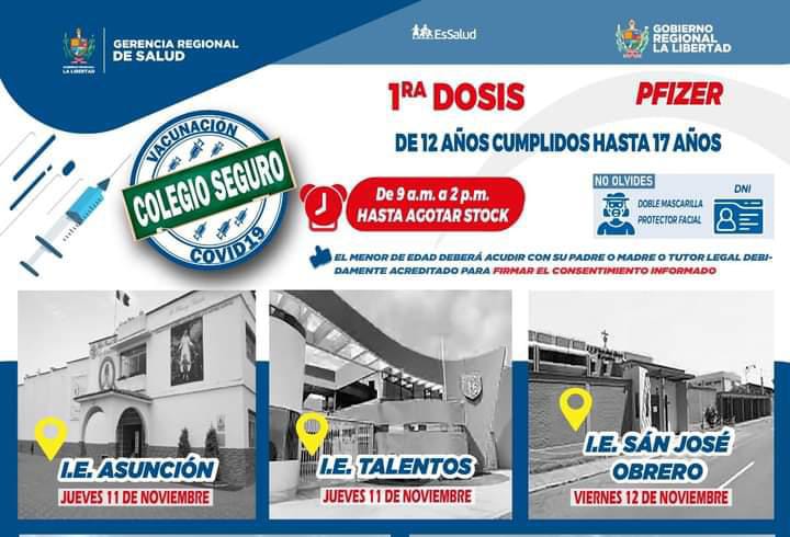 Gobierno Regional de La Libertad habilita puntos de vacunación en colegios privados 