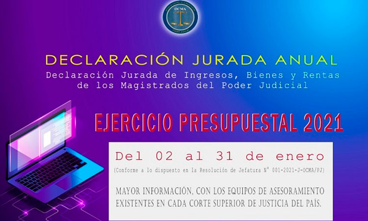 Ocma: Jueces del Poder Judicial deberán presentar sus declaraciones juradas de ingresos, bienes y rentas