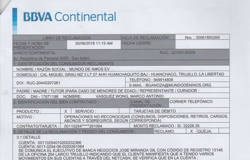 Directora de colegio denuncia a banco por presunto delito informático