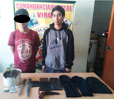 Caen dos sujetos por presunto delito de tráfico de drogas y tenencia de armas en Virú
