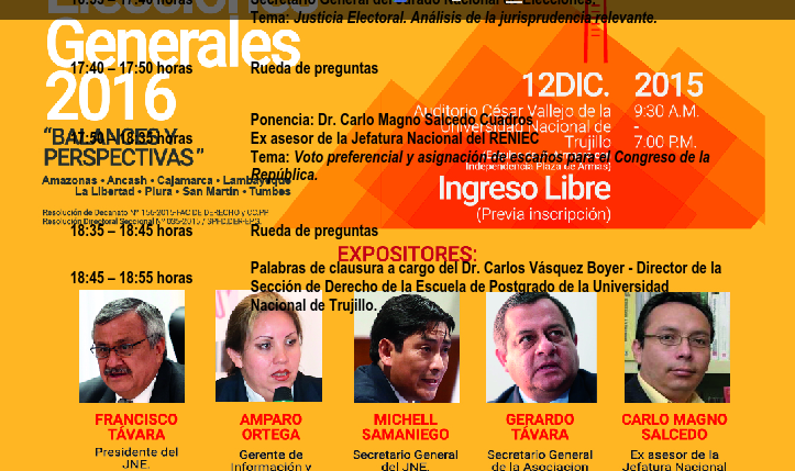 Foro “Reforma Electoral y Elecciones Generales 2016” se realizará este sábado en Trujillo