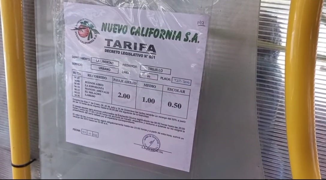 Trujillo: empresa de transportes Nuevo California eleva pasajes a s/ 2