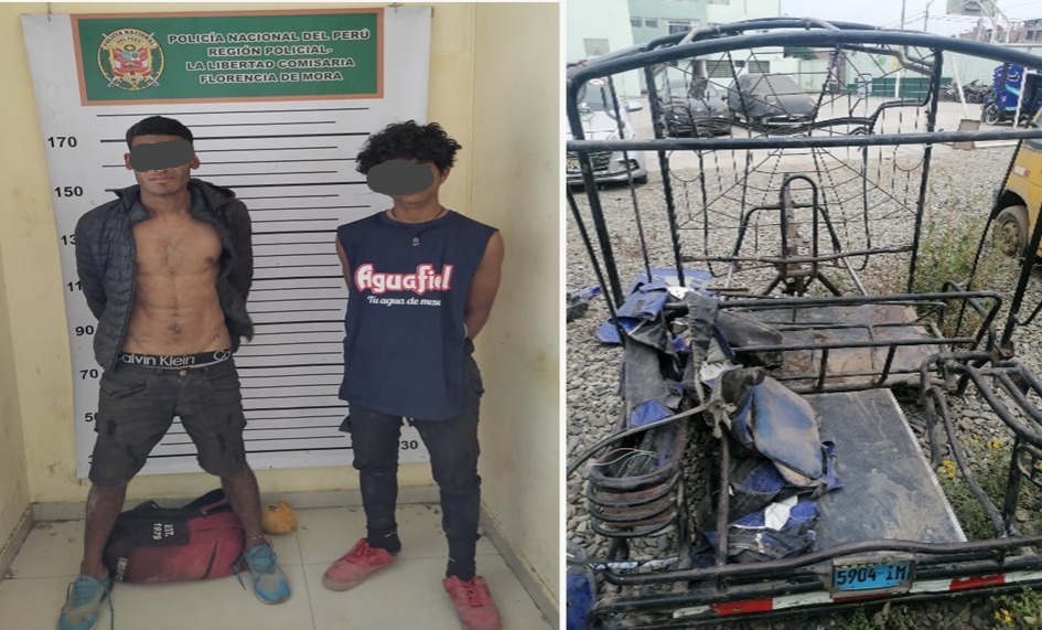 Policía sorprende a menores mientras desmantelaban mototaxi robada en Florencia de Mora