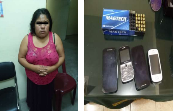 Detienen a presunta extorsionadora con municiones de arma de fuego 