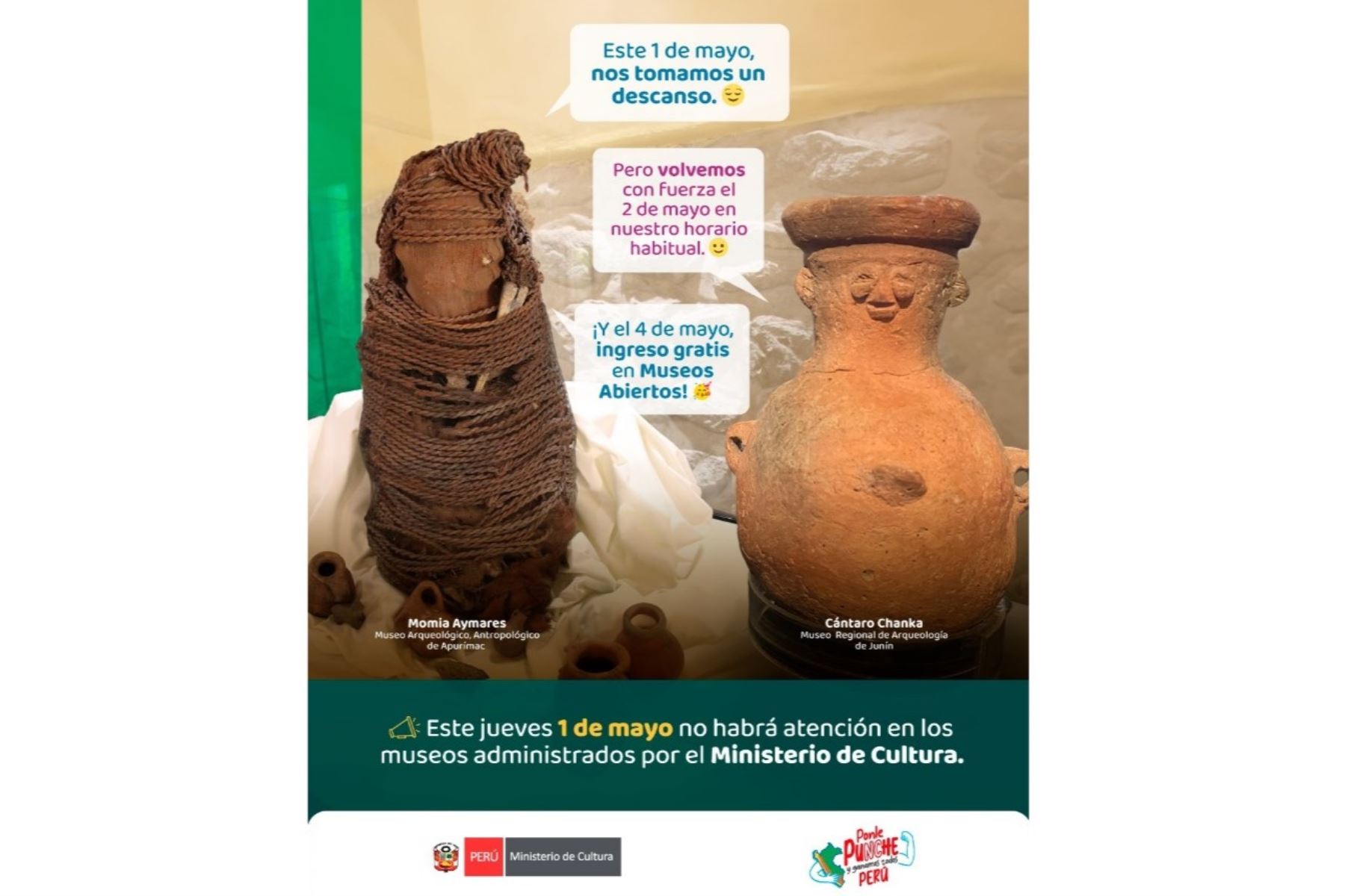 El domingo 4 habrá ingreso gratuito a los museos que administra el Mincul