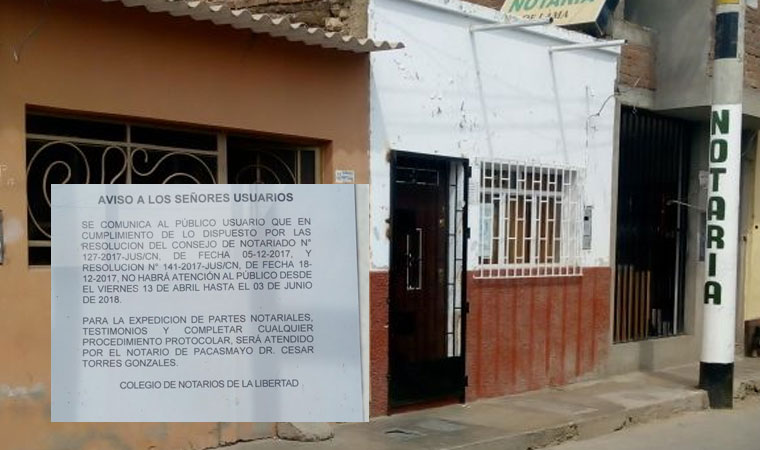 Pacasmayo: cierran notaría de Guadalupe por denuncias contra la fe pública