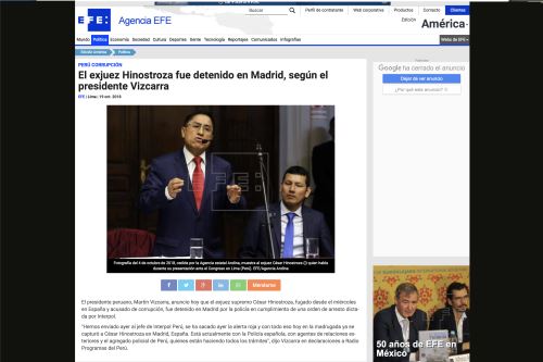 Cómo informó la prensa internacional la captura de César Hinostroza en Madrid