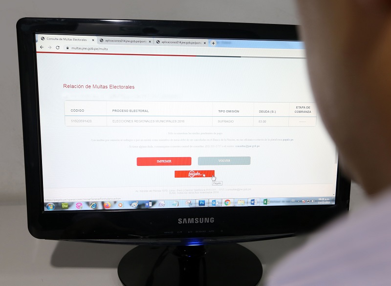 Desde portal web del JNE ciudadanos pueden cancelar multas electorales