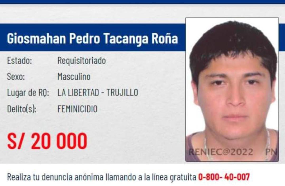Ingresan a lista de más buscados a Pedro Tacanga acusado de feminicidio