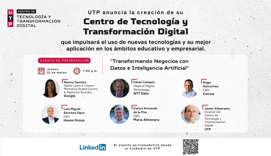 UTP realizará conversatorio sobre transformación de negocios a través de IA y datos con expertos nacionales y extranjeros