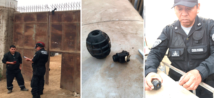 Dejan granada en almacén de empresa que ejecuta obra pública en Florencia de Mora