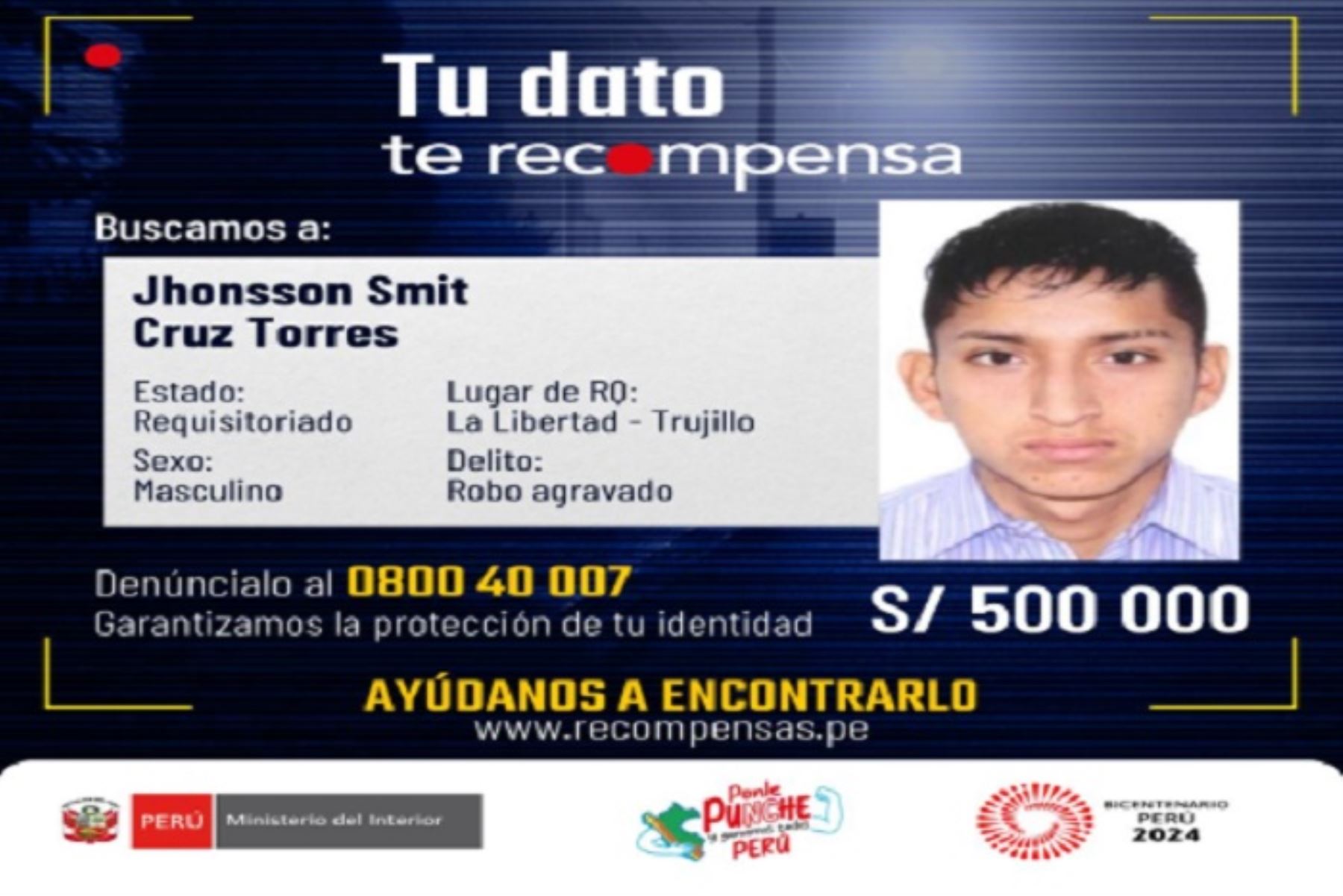 Mininter aumenta a S/500,000 recompensa por líder de banda criminal “Los Pulpos de Cruz Blanca”