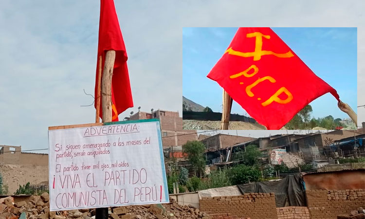 La Esperanza: izan bandera con símbolo de Sendero Luminoso en cantera