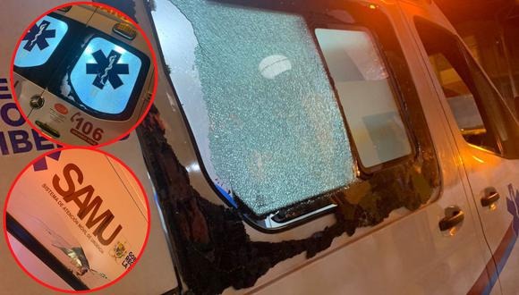 Delincuentes y manifestantes destrozaron la ambulancia del SAMU y atacan al personal paramédico