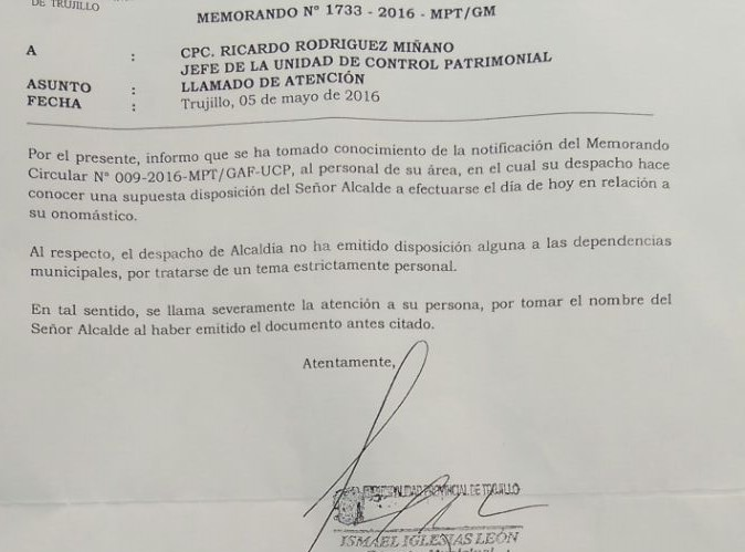 Jalón de orejas a funcionario por cumpleaños de alcalde