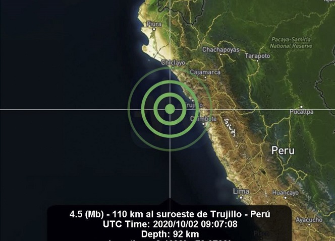 Sismo de magnitud 4.8 se registró esta madrugada en Trujillo