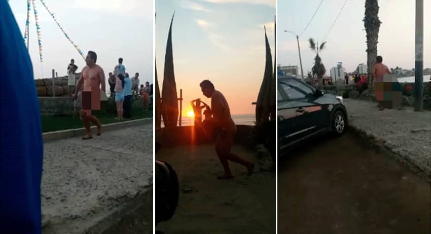 Captan a sujeto caminando desnudo en balneario de Huanchaco