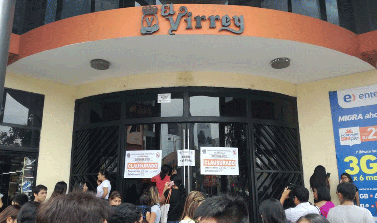 Defensa Civil clausura por tres días a centro comercial El Virrey